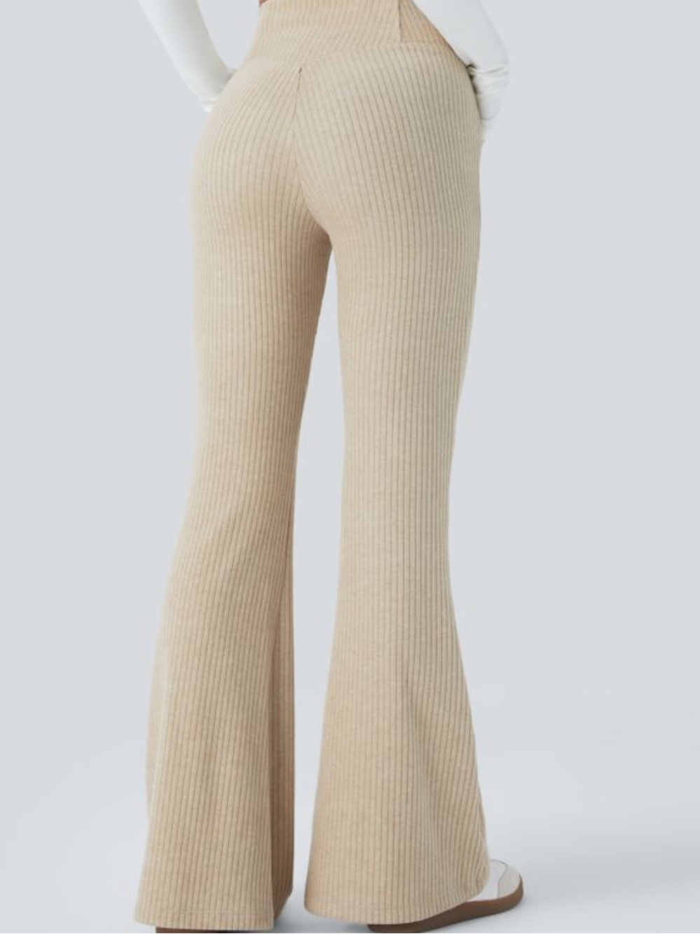 HALARA Ribbed Cross-Waist Flare Pants in Beige - Picture 2 of 3